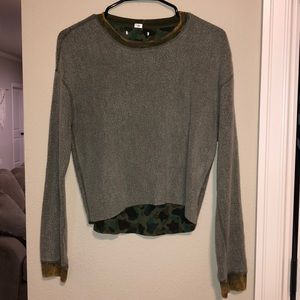 Reversible fuzzy/camo UO sweater
